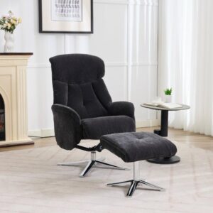 Lucia Luxury Fabric Swivel Recliner - Black / Free Footstool