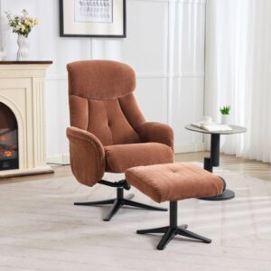 Lucia Luxury Fabric Swivel Recliner - Caramel / Free Footstool