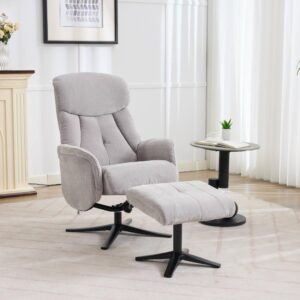 Lucia Luxury Fabric Swivel Recliner - Grey Mist / Free Footstool