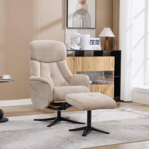 Lucia Luxury Fabric Swivel Recliner - Mushroom / Free Footstool