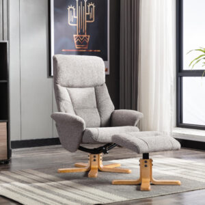 Marseilles Soft Fabric Swivel Recliner Chair - Fossil / Free Footstool / Fabric