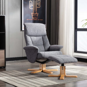 Marseilles Soft Fabric Swivel Recliner Chair - Slate / Free Footstool / Fabric