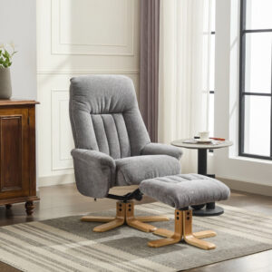 Paris Cosy Fabric Swivel Recliner Chair - Lille Charcoal / Free Footstool / Fabric