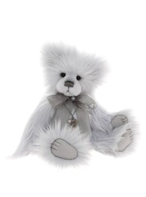 Charlie Bears Poppins Light Grey Plush Jointed Bear With Organza Bow and Pendant+