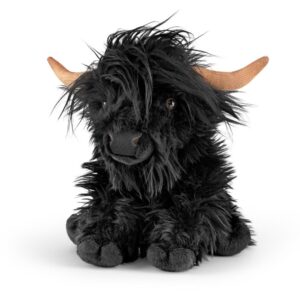Living Nature AN648 Black Highland Cow Sitting Fluffy Soft Plush Toy