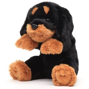 Uni Toys HDF2125 Dachshund Kawaii-Style Tan and Black Sitting 20cm Dog Plush Toy
