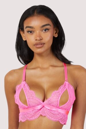 Demi Pink Lace Triangle Peep Bra | UK 8 | Wolf & Whistle After Dark