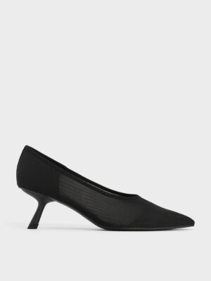 CHARLES & KEITH - Mesh Slant-Heel Pointed-Toe Pumps
