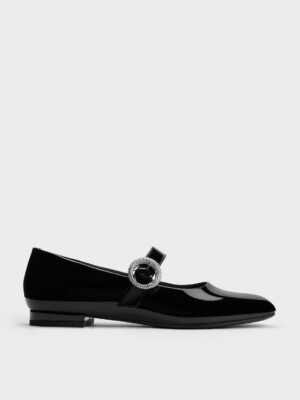 CHARLES & KEITH - Patent Crystal-Embellished Buckle Mary Jane Flats