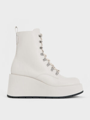 CHARLES & KEITH - Lace-Up Platform Wedge Ankle Boots