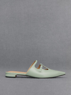 CHARLES & KEITH - Leather T-Bar Double-Strap Mules
