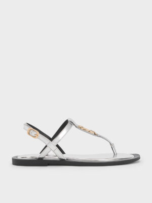 Charles & Keith - Trifina Metallic-Accent Thong Sandals