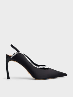 CHARLES & KEITH - Recycled Polyester Crystal-Embellished Pointed-Toe Slingback Pumps