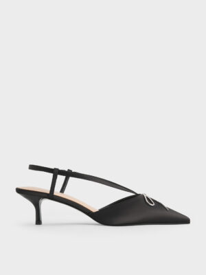 CHARLES & KEITH - Crystal-Bow Kitten-Heel Slingback Pumps