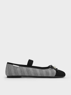 CHARLES & KEITH - Knitted Pearl-Accent Bow Ballet Flats