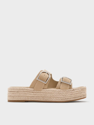 Charles & Keith - Faux Suede Double-Strap Espadrille Sandals
