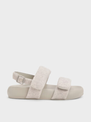 CHARLES & KEITH - Felt Quilted Double-Strap Slingback Sandals