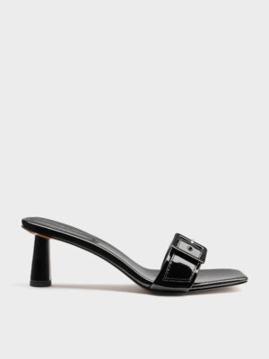 Charles & Keith - Patent Buckle-Strap Heeled Mules