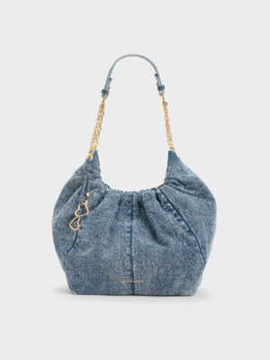 Charles & Keith - Ciara Denim Ruched Hobo Bag
