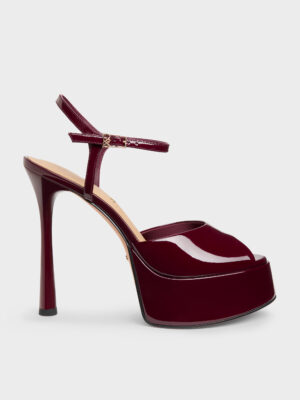 Charles & Keith - Francesca Patent Leather Peep-Toe Platform Heels