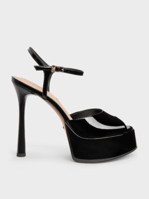 Charles & Keith - Francesca Patent Leather Peep-Toe Platform Heels