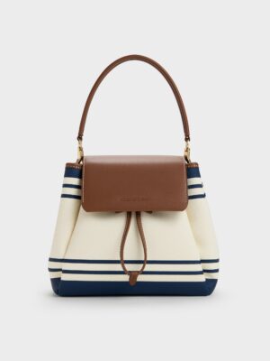 Charles & Keith - Hanya Canvas Striped Top-Handle Backpack
