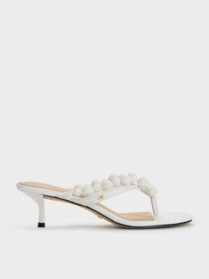CHARLES & KEITH - Leather Beaded Thong Kitten Heels