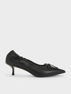 CHARLES & KEITH - Leather Ruched Pointed Kitten Heels
