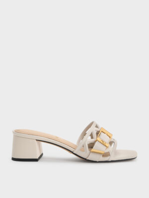 Charles & Keith - Whitney Leather Cut-Out Heeled Mules