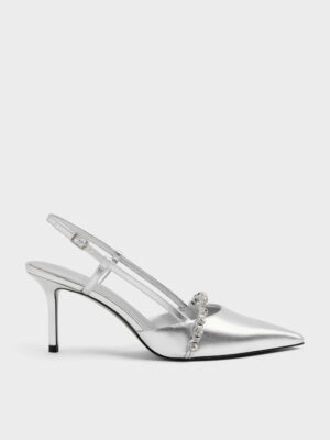 Charles & Keith - Metallic Crystal Slingback Pumps