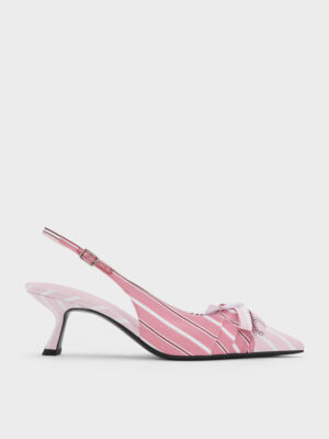 Charles & Keith - Striped Knot-Bow Pointed Slingback Pumps