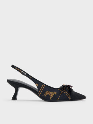 Charles & Keith - Satin Printed-Bow Pointed Slingback Pumps