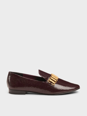 Charles & Keith - Snake-Print Metallic-Accent Loafers
