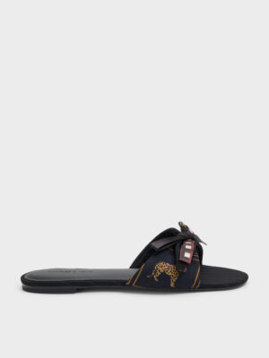 Charles & Keith - Satin Printed Bow Slide Sandals
