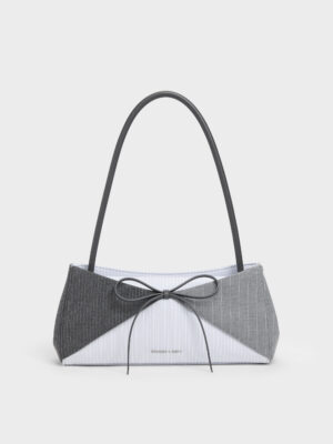 Charles & Keith - Hazel Striped Bow Panelled Shoulder Bag