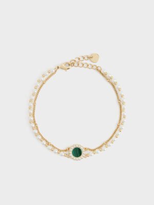 Charles & Keith - Pearl & Gemstone Double-Chain Bracelet
