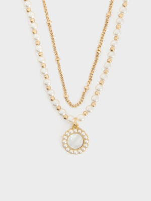 Charles & Keith - Pearl & Gemstone Double-Chain Necklace
