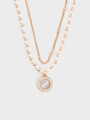 Charles & Keith - Pearl & Gemstone Double-Chain Necklace