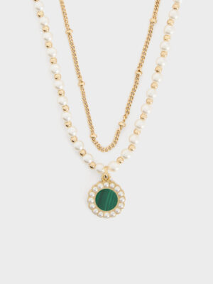 Charles & Keith - Pearl & Gemstone Double-Chain Necklace
