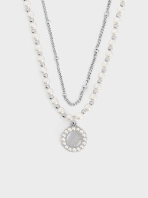 Charles & Keith - Pearl & Gemstone Double-Chain Necklace
