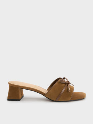 CHARLES & KEITH - Leather & Suede Bow Heeled Mules