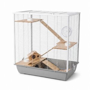 Hamster & Rat Cage 78cm – Plaza Tall 3-Level Grey/White | Little Friends