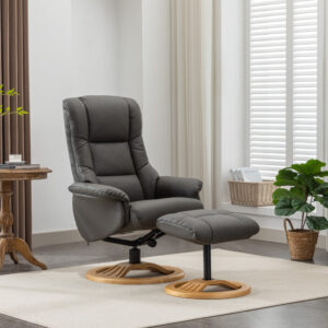 Mandalay Real Leather Swivel Recliner Chair - Cinder / Free Footstool / Leather Match