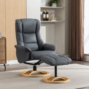 Mandalay Real Leather Swivel Recliner Chair - Petrol Blue / Free Footstool / Leather Match
