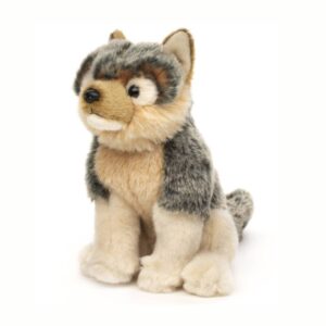 Uni Toys L59332 Grey Wolf Cub Beige and Grey/Brown 26cm Sitting Soft Plush Toy