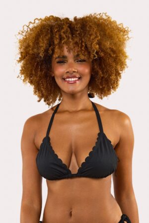 D+ Swimwear Sophia Fuller Bust Mix & Match Black Scallop Triangle Bikini Top | UK 8E/F | Peek & Beau