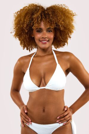 D+ Swimwear Zoe Fuller Bust Mix & Match White Floral Texture Triangle Bikini Top | UK 8E/F | Peek & Beau