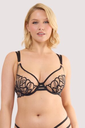 Lilith Black Graphic Embroidery Bra | UK 32DD | Playful Promises