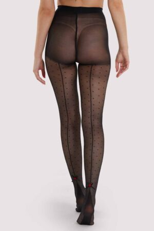 Dotty Seamed Tights With Bow Black | UK 12-14 | Playful Promises