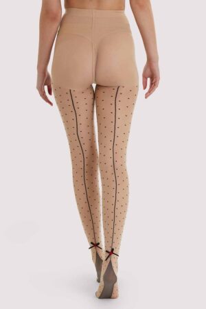 Dotty Seamed Tights With Bow Light Beige/Black | UK 16-18 | Playful Promises